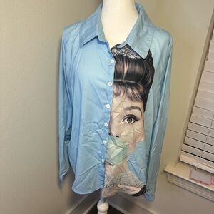 Audrey Hepburn blue long sleeve top